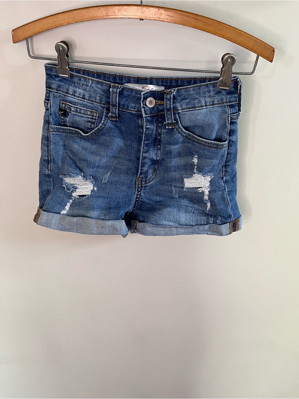 KanCan Distressed Denim Shorts Medium Wash Cuffed High Rise KC6036M Size 0 23